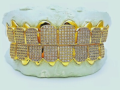 #ad Custom fit 925 Sterling Silver Fully Stones Cubic CZ Micro Pave Block Grillz $360.00