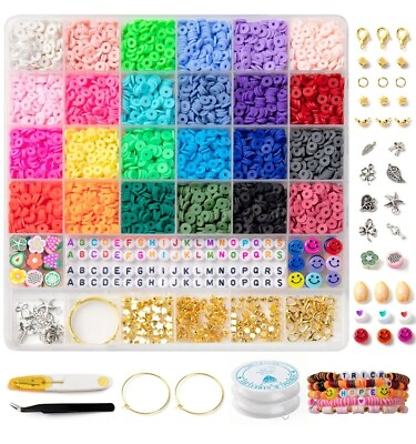 #ad 6000PCS Clay Beads Bracelet Making Kit24 Color Christmas Flat Preppy Beads for $13.98