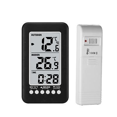 Digital Outdoor Indoor Thermometer Clock Wireless Meter Monitor Transmitter F3D1 $15.99