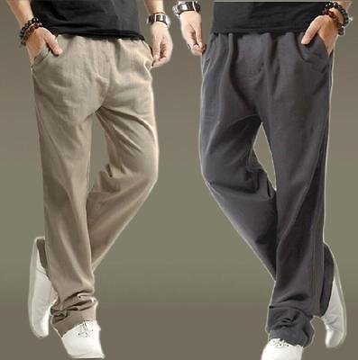 #ad Fashion Mens Cotton Hot Loose Light weight straight trouser Pant Hemp Casual bf $17.67