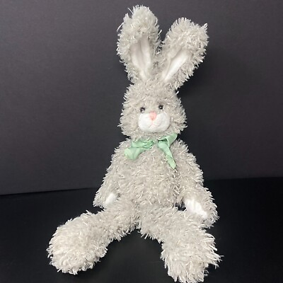 #ad Russ Wascals Gray Bunny Rabbit Plush Shaggy Green Bow 20quot; Stuffed Animal Toy $28.89