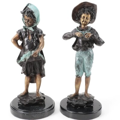 #ad Large Pair Bronze Statues Farmer Harvester Sculpture Figure Cold Paint $159.20