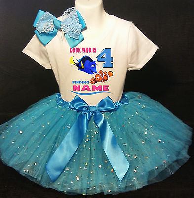#ad Dory **With NAME** 4th fourth 4 Birthday Turquoise Tutu dress Fast Shipping $20.54