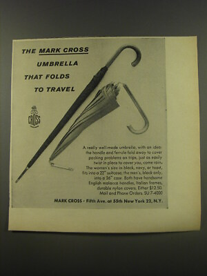 #ad 1956 Mark Cross Umbrella Advertisement folds to travel $19.99