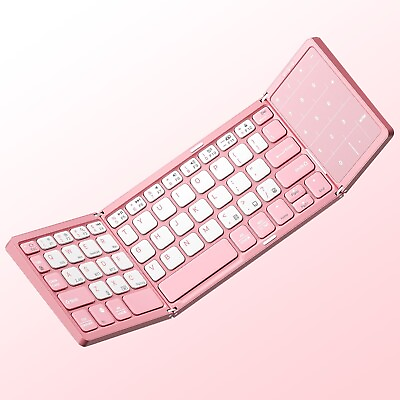 #ad Foldable Bluetooth Keyboard Full Size When Open 3 Connections Pink $29.97
