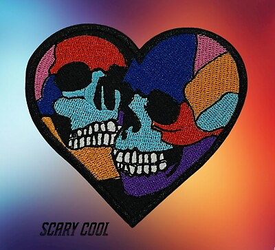 #ad New Skull Colorful Heart Skeleton Horror Gothic Embroidered Biker Iron On Patch $7.95