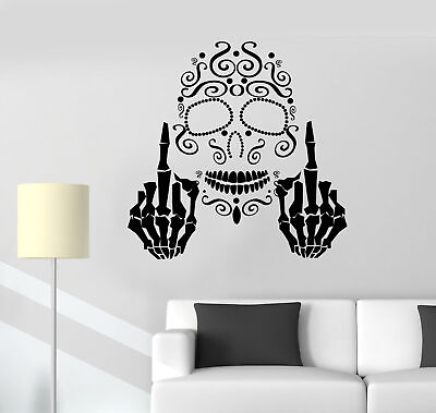 #ad Vinyl Wall Decal Art Skull Middle Finger Gothic Style Stickers 1651ig $69.99