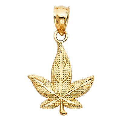 #ad Genuine Real 14K Yellow Gold Cannabis Flower Leaf Marijuana Charm Pendant $76.99
