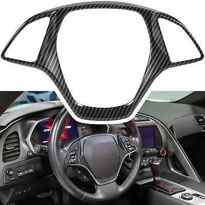 #ad Carbon Fiber interior Steering Wheel Cover Trim for Corvette C7 2014 2019 Black $18.99