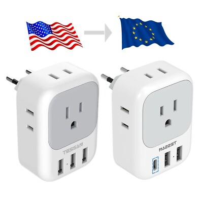 European Plug Adapter Travel Power Plug with 4 Outlets 3 USB Port to Spain Italy $15.99