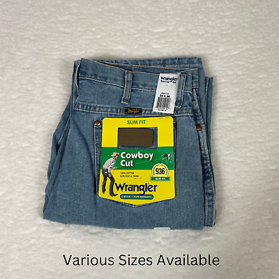 #ad Wrangler Men#x27;s 936ATW Cowboy Cut Slim Fit Antique Wash Jeans Blue $27.99