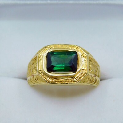 #ad AAAA Blue Green Tourmaline 8x6mm 1.61 Carats Heavy 14K Yellow gold Antique ring $1650.00