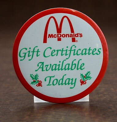#ad Pinback Gift Certificates Available Today McDonald#x27;s $2.50