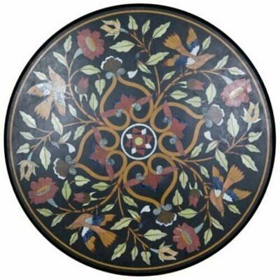 #ad 18quot; Black Marble center Table Top Pietra Dura marquetry handmade inlay work b196 $479.00