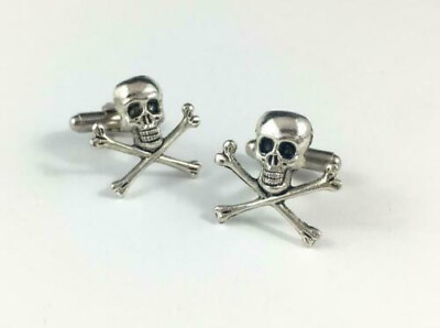 #ad Attractive Skull And Crossbones Men#x27;s Fantastic Cufflinks With White Gold Finish $259.00