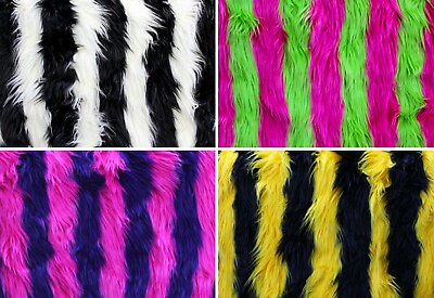 #ad Faux Fur Long Pile 2 Tone Shaggy Stripe Fabric 60quot; Wide Sold By The Yard $24.50