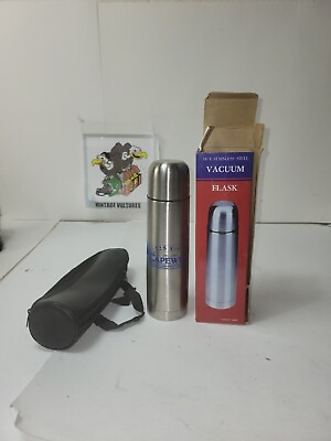 #ad 18 8 Stainless Steel Vacuum Flask 1 Liter Silver with Carrying Case amp; Strap GB $14.29