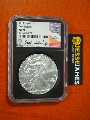 #ad 2019 SILVER EAGLE NGC MS70 EARLY RELEASES JOEL ISKOWITZ HAND SIGNED LABEL $99.00