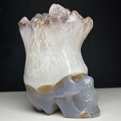 #ad 466g Natural Crystal Specimen. Agate Crystal. Hand carved.The Exquisite Skull.SR $149.99