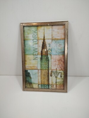 #ad Wall Art Reproduction Chrysler Building Gold Colored Plastic Frame 11.5quot;x8quot; $8.95