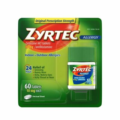 #ad Zyrtec 24 Hour Allergy Relief 10mg Tablets 60 Count Exp 02 2026 $22.00