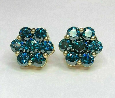#ad 2.60Ct Round Cut Lab Created London Blue Stud Earrings Yellow Gold Plated Silver $89.51