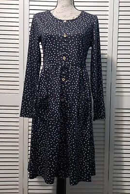 #ad Kilig Polka dot Midi Dress Women#x27;s Size Medium Long Sleeve Faux Button Pockets $16.98