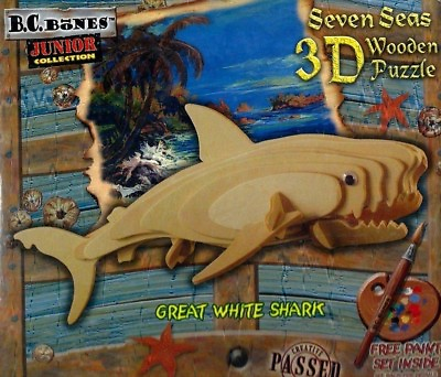 #ad NEW Seven Seas 3D Wooden Great White Shark Kit Puzzle $10.00