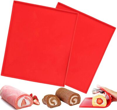 #ad 2 Pcs Swiss Roll Cake Mat Flexible Baking Tray Jelly Pan 2 pack Red $22.19