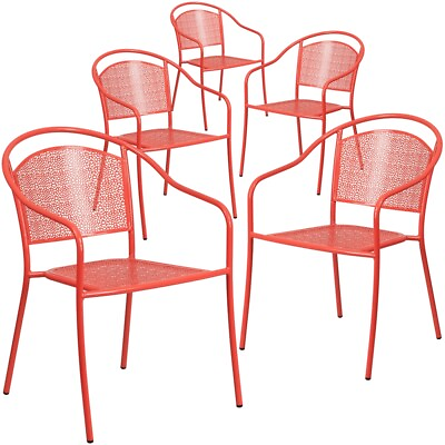 #ad 5 Pk. Red Indoor Outdoor Steel Patio Arm Chair with Round Back $415.74