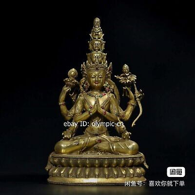 #ad 10#x27;#x27; bronze gold gild buddhism Thousand Arm Guanyin Bodhisattva statue $386.40