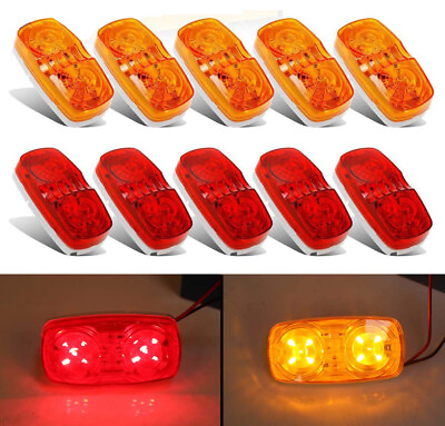 #ad US Trailer Marker LED Light Double Bullseye 10 Diodes Clearance Light Red Amber $21.96