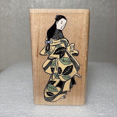 #ad A2453E Japanese Leaf Girl Rubber Stampede Stamp Asian Kimono Long Hair Barefoot $14.99