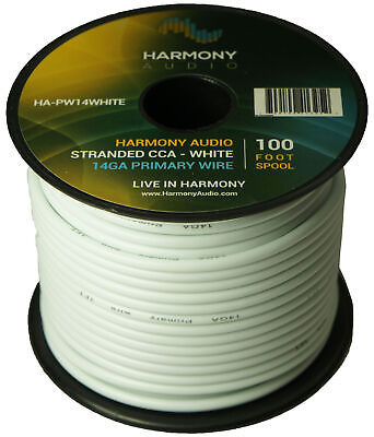 Harmony Car Primary 14 Gauge Power or Ground Wire 100 Feet Spool White Cable New $13.95