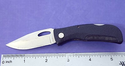 #ad Gerber Knife Made In USA Lockback Stainless Steel Plain Edge Blade Black $18.99
