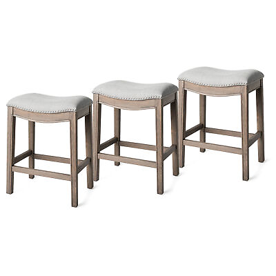 #ad Maven Lane Adrien Saddle Counter Stool with Ash Grey Fabric Upholstery Set of 3 $299.97