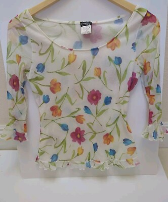 #ad COSABELLA Italy Mesh Stretch White Floral Print Top Size Large $34.00