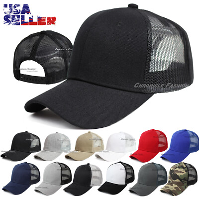 #ad Baseball Cap Trucker Hat Mesh Back Snapback Adjustable Plain Solid Army Men Hats $8.95
