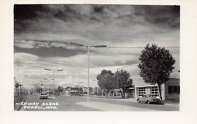 #ad RPPC Powell WY Wyoming Main Street Coulter Ave 1950s US Hwy 14 Photo Postcard V9 $94.00