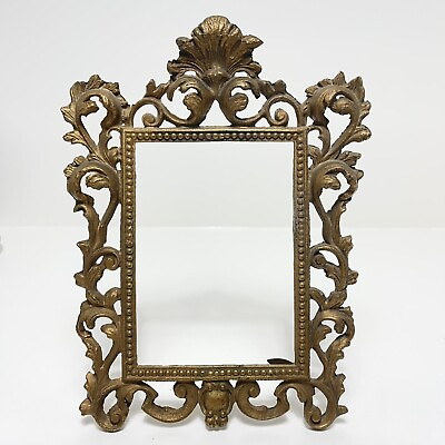 #ad Antique Ornate Gilt Cast Iron Easel Back Rococo Scroll Picture 5x7 Photo Frame $55.99