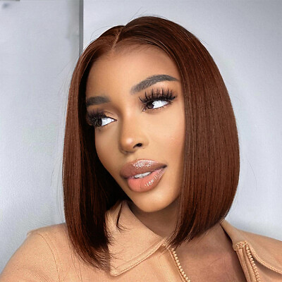 #ad Brown Short Straight 13x6x1 T Lace Front Human Hair Chocolate Colored Lace Wigs $112.92