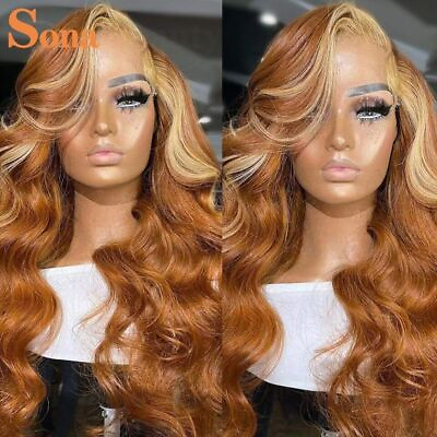 #ad Orange Ginger Brown Lace Front Human Hair Wigs Transparent Highlights For Women $264.62