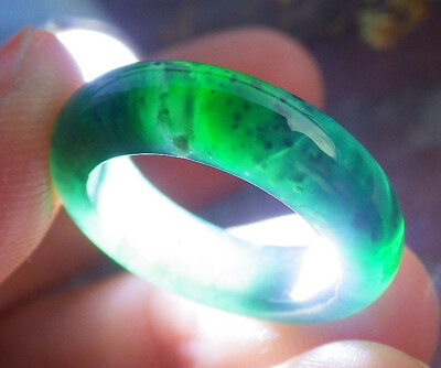 #ad Certified Icy Green Natural 100% A Jadeite Jade Circle Ring NO. 4.5 戒指 # 101703 $70.40
