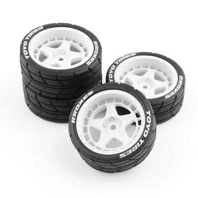 #ad 4pcs 1 10 RC Rubber Tires amp; Wheels Rims 12mm Hex For HSP HPI Kyosho On Road Car $21.99