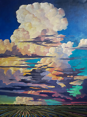 #ad Hawkins Large Oil Painting Canvas Clouds Landscape Fields Impressionism Art $1497.00