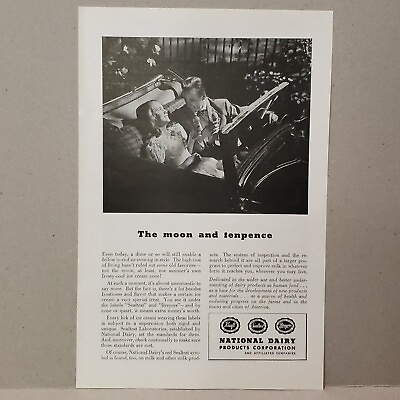 #ad 1946 National Dairy Products Print Ad Convertible Car Couple Ice Cream Tenpence $9.85