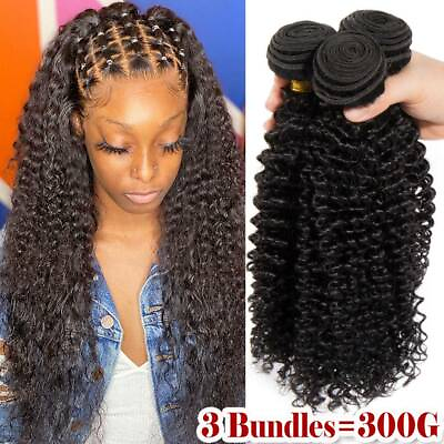 #ad 1 3 Bundles Brazilian Virgin Human Hair Curly Water Wave Black Weave Weft LONG $32.83
