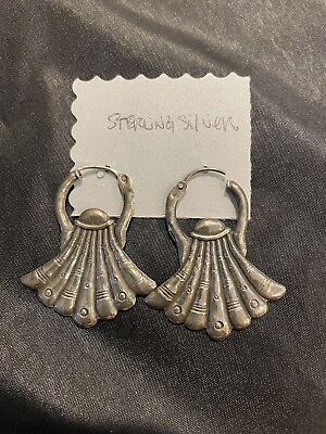 #ad Womens 925 Sterling Silver Dangle Fanned Shaped Earrings Marked $24.99