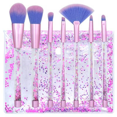 #ad 7pcs Makeup Brushes Set Mermaid Unicorn Crystal Quicksand Sequins Pouch Case $28.24