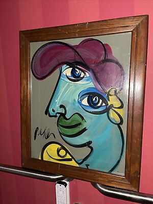 #ad Quality Peter Keil Abstract Cubist Blue Picasso Painting Vintage $520.00